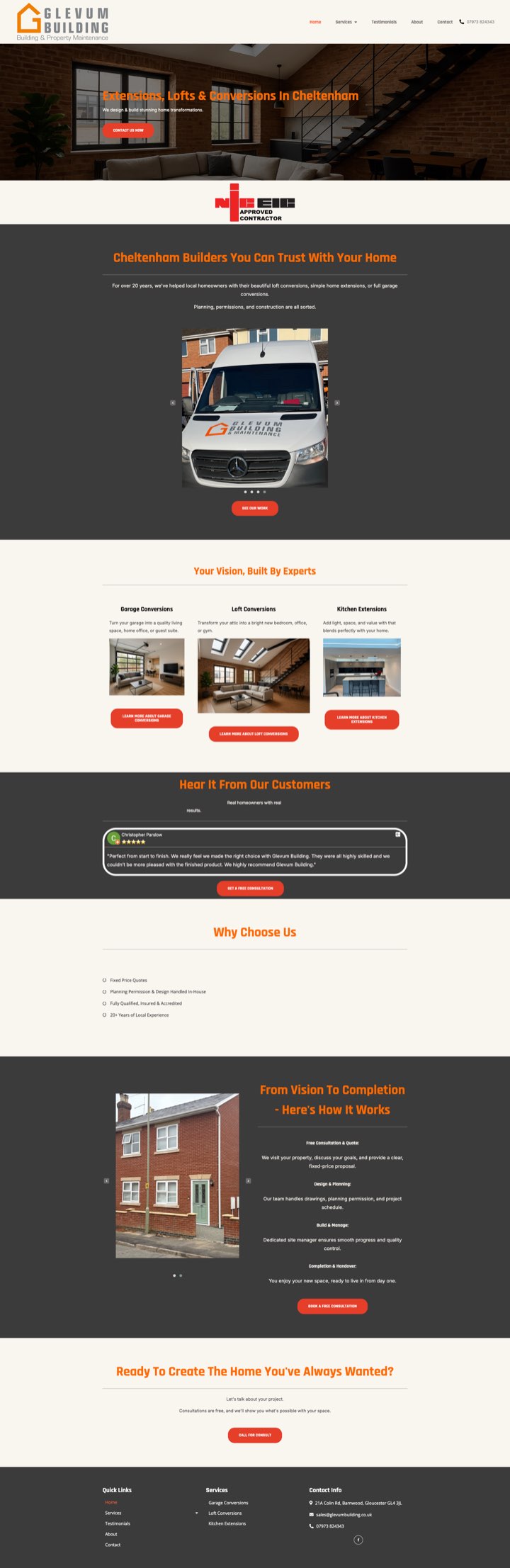 Full homepage of the Glevum Building website